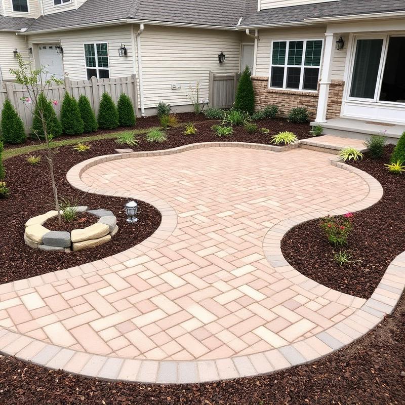 New backyard paver patio with landscaping